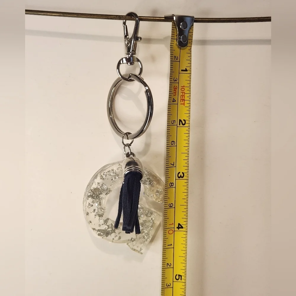 4 1/2” Handmade Letter “G” Resin Silver Leaf Tassel Keychain